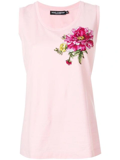 Dolce & Gabbana Embroidered Rose Patch Vest In Pink