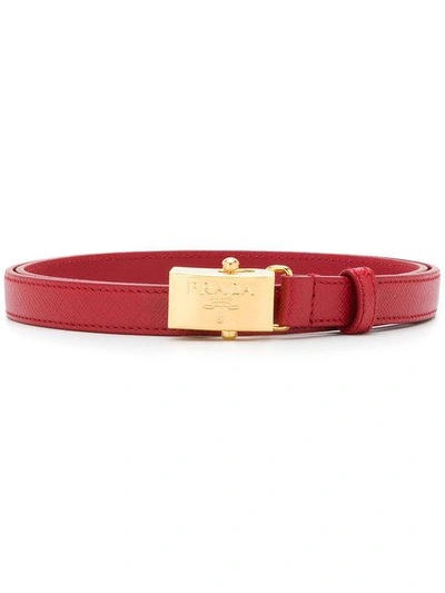 Prada Slim Logo Plaque Belt - Red