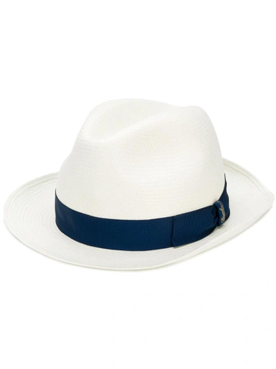 Borsalino Grosgrain Embellished Hat In White