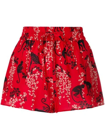 Red Valentino Seidenshorts Mit Affen-print In Fire