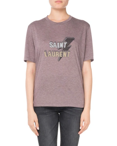 Saint Laurent Crewneck Short-sleeve Cotton T-shirt With Lightning Bolt