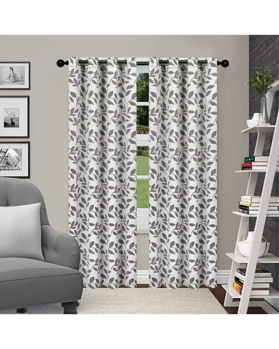 Superior Set Of 2 Leaves Blackout Panel Curtains In Grey