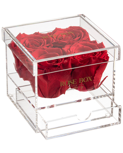 Rose Box Nyc 4 Red Flame Roses Jewelry Box In Pink