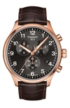 Tissot Chrono Xl Collection Chronograph Leather Strap Watch, 45mm In Brown/ Black/ Rose Gold