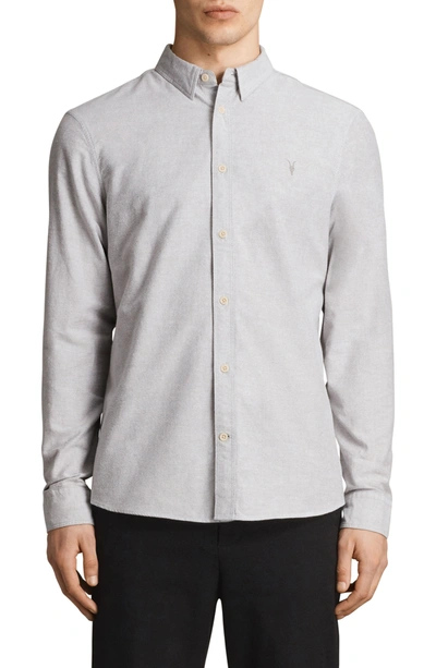 Allsaints Huntingdon Slim Fit Button-down Shirt In Light Gray