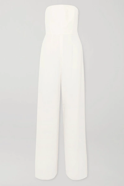 Halston Heritage Strapless Layered Crepe And Chiffon Jumpsuit In Bone