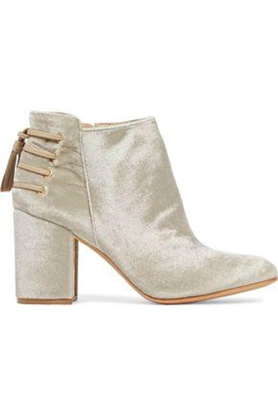 Rachel Zoe Woman Lace-up Leather-trimmed Velvet Ankle Boots Beige