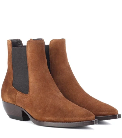 Saint Laurent Theo 45 Suede Chelsea Boots In Brown