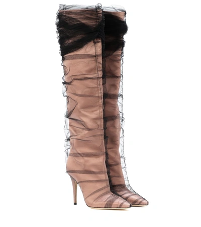 Jimmy Choo X Off-white Elisabeth 100 Tulle And Satin Boots In Pink