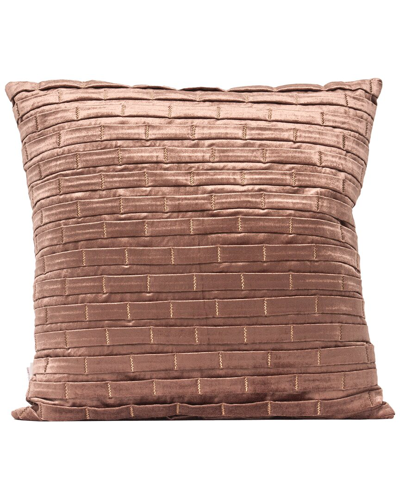 Harkaari Pleated Brick Design Velvet Throw Pillow In Brown