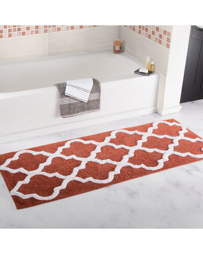 Lavish Home Cotton Extra Long Bath Mat In Brick