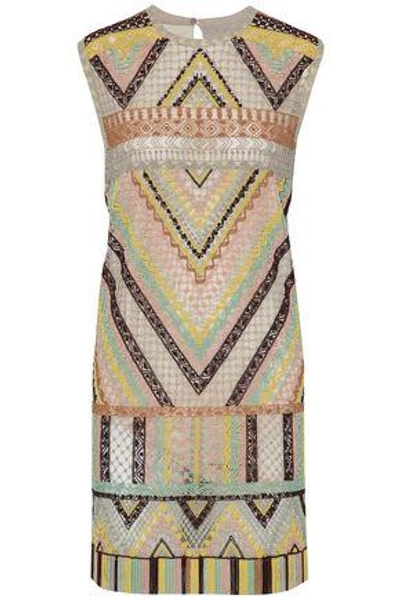 Valentino Woman Fringe Beaded Tulle Mini Dress Multicolor