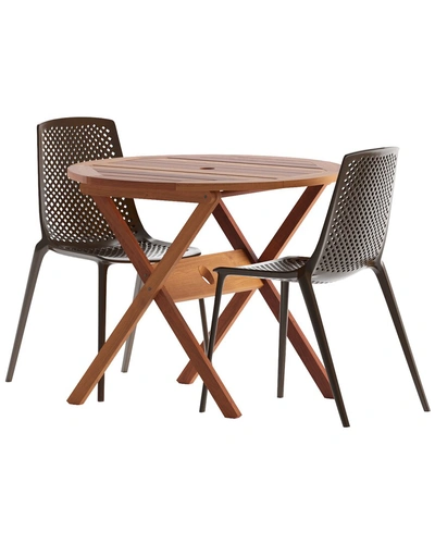 Amazonia 3 Piece Round Patio Dining Set W/brown Plastic/resin Chairs