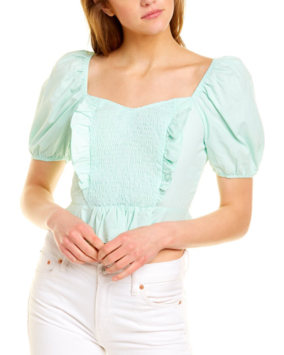 Destinaire Smocked Ruffle Top In Blue