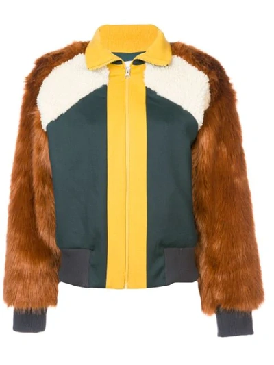 Sea Color-block Jersey, Faux Fur And Faux-shearling Track Jacket In Green