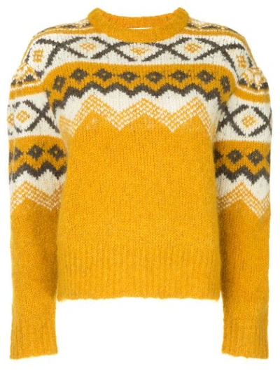 Sea Fair Isle Shirred Sleeve Sweater In Yellow