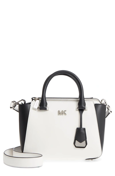 Michael Kors Mini Leather Messenger Bag - White In Optic White/ Black