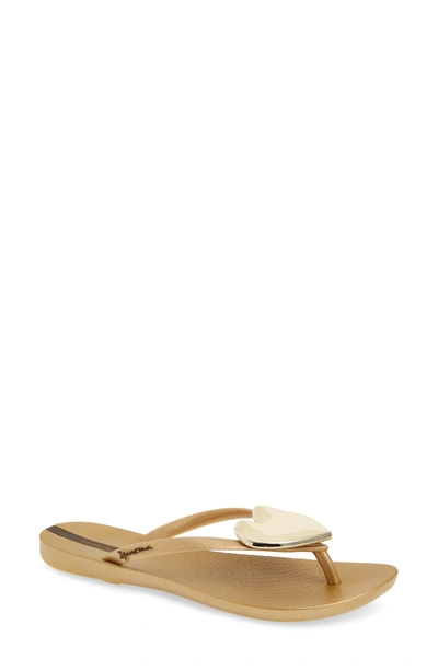 Ipanema Wave Heart Flip Flop In Gold/ Gold