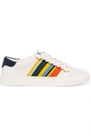 Tory Sport Striped Leather Sneakers In Bianco