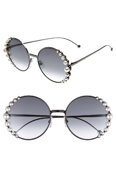 Fendi 58mm Embellished Round Sunglasses - Dark Ruthenium In Dark Ruthenium