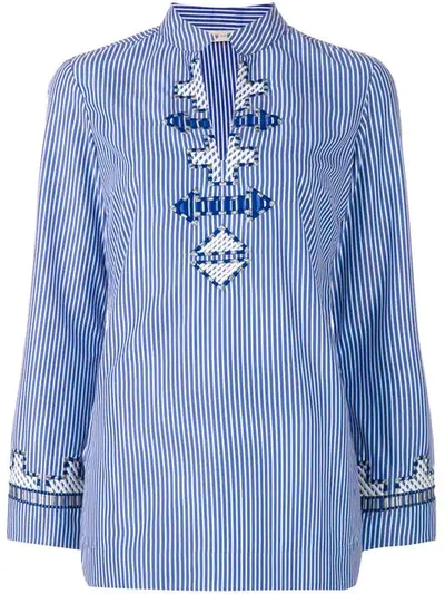 Tory Burch Tory Embroidered Stripe Tunic In Blue Stripe