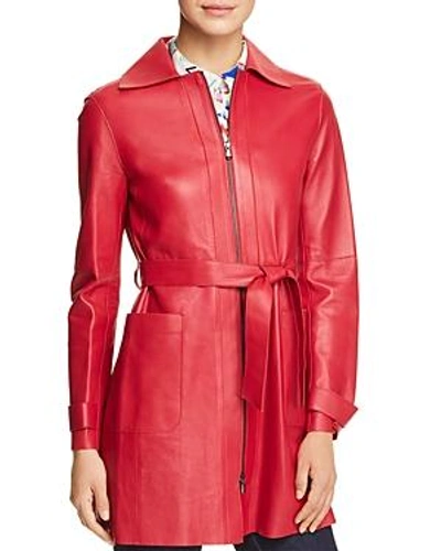Emporio Armani Belted Leather Jacket In Pink