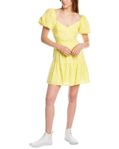 Dnt Smocked Linen-blend Mini Dress In Yellow
