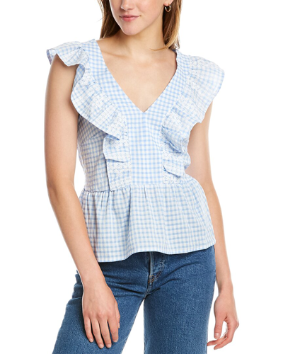 Dnt Embroidered Ruffle Top In Blue