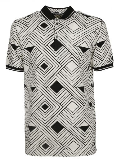Dolce & Gabbana Geometric Print Polo Shirt In Blak And White | ModeSens