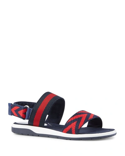 Gucci Chevron Leather Sandals, Blue/red, Toddler/kids