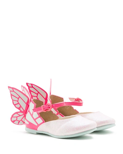 Sophia Webster Chiara Leather-trim Butterfly Mary Jane Flat, Toddler/youth Sizes 7t-2y In Pink