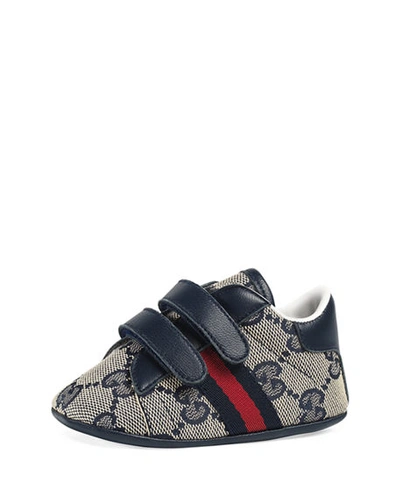 Gucci New Ace Gg Canvas Grip-strap Sneaker, Baby In Blue