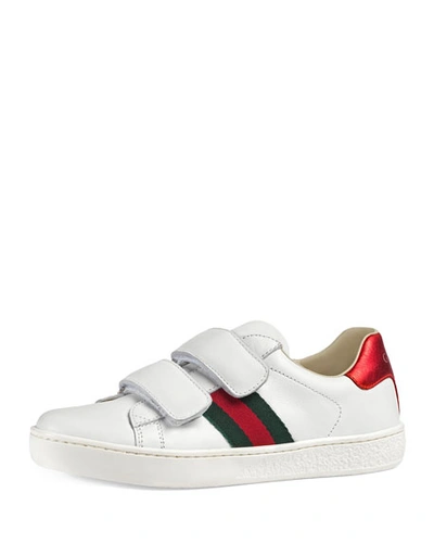 Gucci New Ace Web-trim Leather Sneaker, Toddler/kids In White