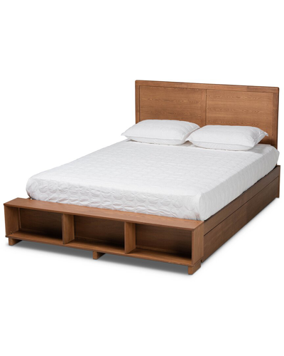 Baxton Studio Alba Queen 4-drawer Platform Storage Bed With Built-in Shelves In Grey