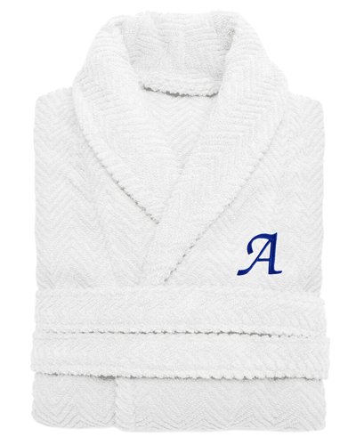 Linum Home Textiles Unisex Herringbone Weave Bathrobe (monogram, A-z) In White