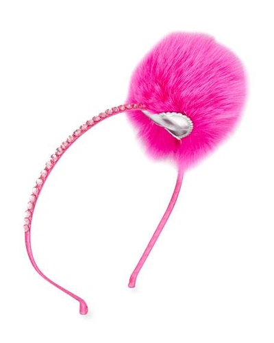 Bari Lynn Girls' Headband With Fur Pompom In Pink