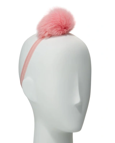 Bari Lynn Girl's Fur Pompom Stretch Headband, Pink