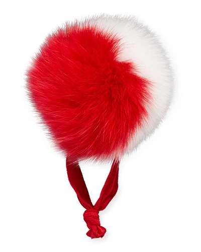 Bari Lynn Fur Two-tone Pompom Ponytail Holder, Red/white