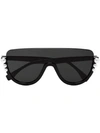 Fendi Semi-rimless Solid Pane Shield Sunglasses W/ Pearly Beads In Black