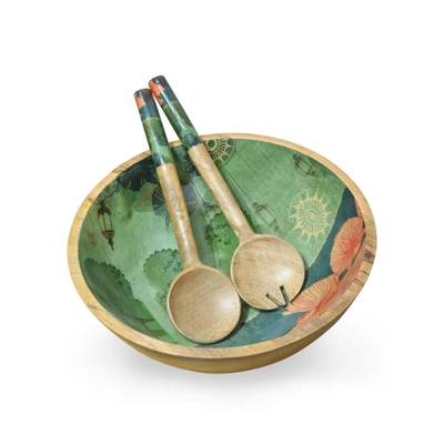 Tiramisu Spring Bloom Salad Bowl With Salad Servers In Green