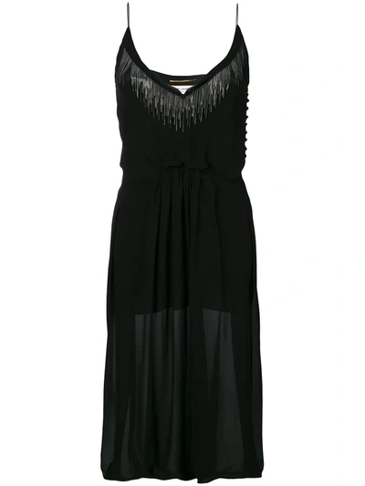 Saint Laurent Side-slit V-neck Midi Dress In Black