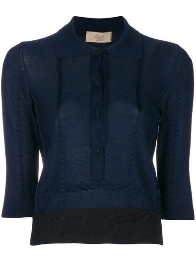 Maison Flaneur Knitted Polo Top In Blue