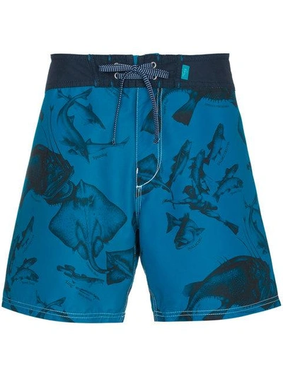 Riz Boardshorts Riz Blue Swim Shorts With Fish Print