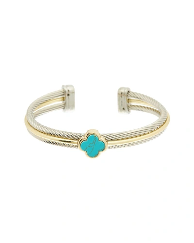 Juvell 18k Two-tone Plated Turquoise Twisted Cable Bangle Bracelet