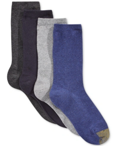 Gold Toe Women's 4 Pack Flat Knit Solid Socks, Created For Macy's In Blue/grey