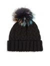 Adrienne Landau Cable-knit Fox Fur Hat In Black Multi