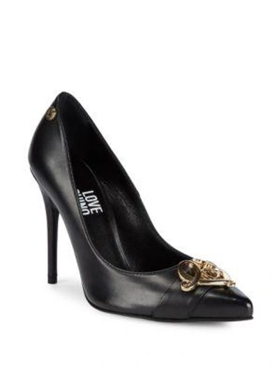 Love Moschino Point Toe Leather Pumps In Black