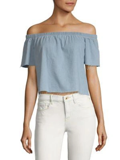 Mother Off-the-shoulder Cotton Top In Blue