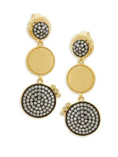 Freida Rothman Baroque Blues Triple Disk Drop Earrings In Gold