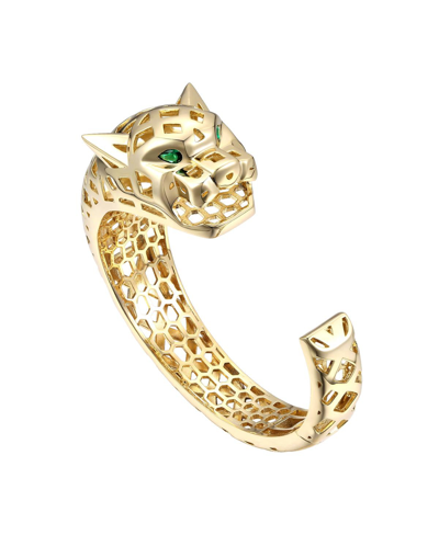 Rachel Glauber 14k Plated Cz Jaguar Cuff Bracelet In Green